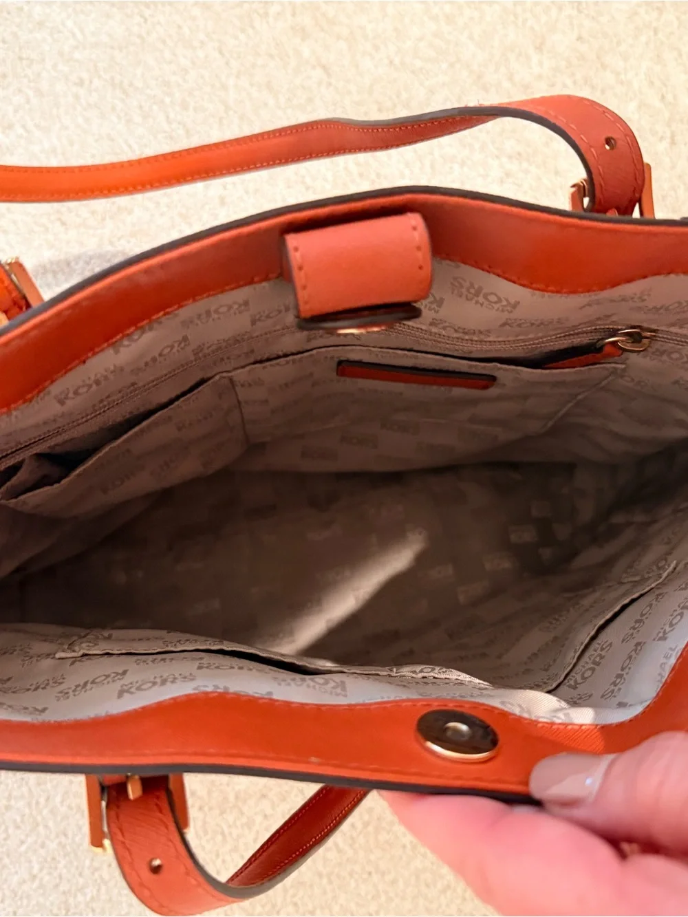 Michael Kors Burnt Orange Leather Tote with Gold MK Emblem